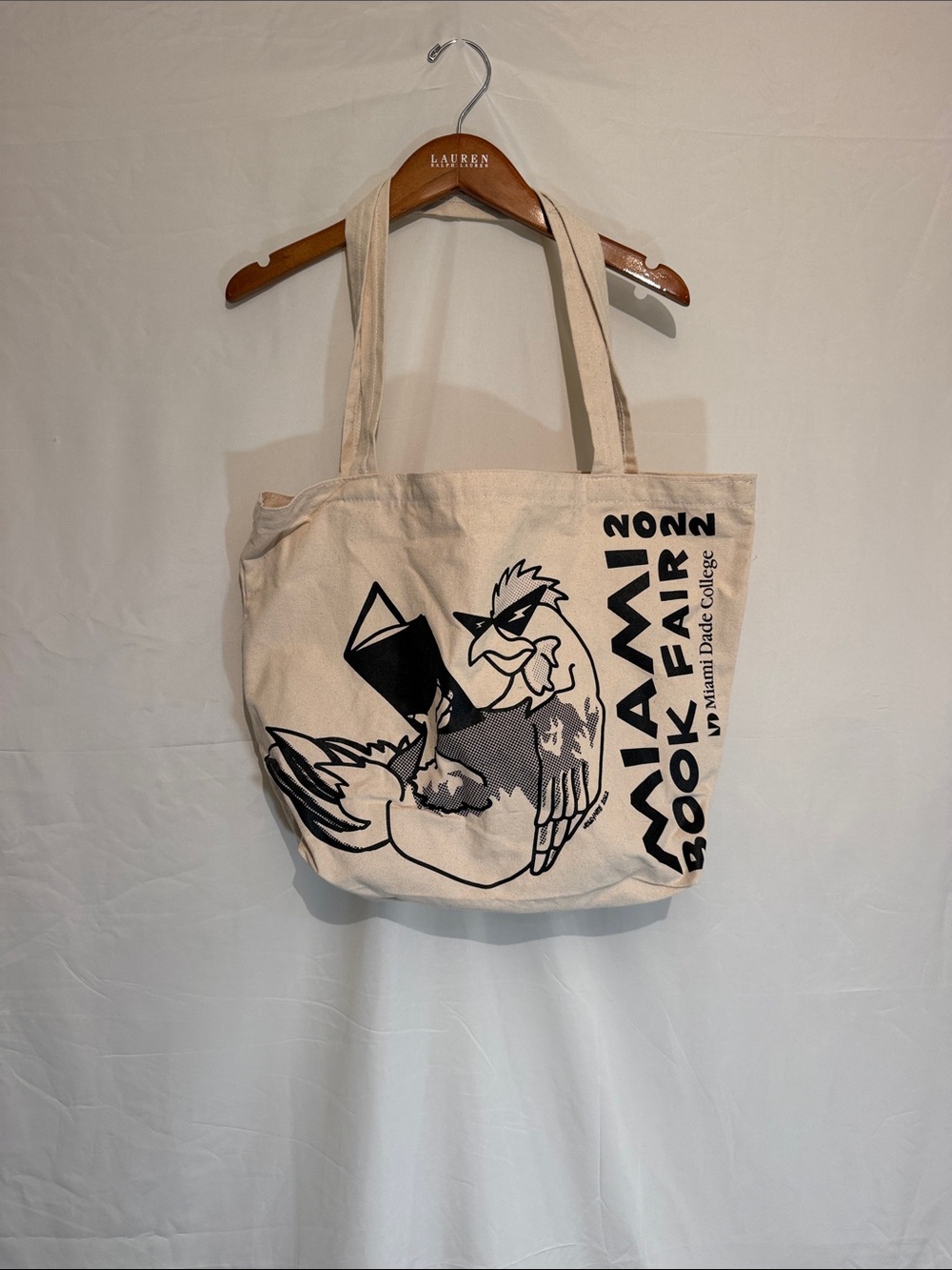 Canvas Tote Bag with Black Graphic - Miami Book Fair